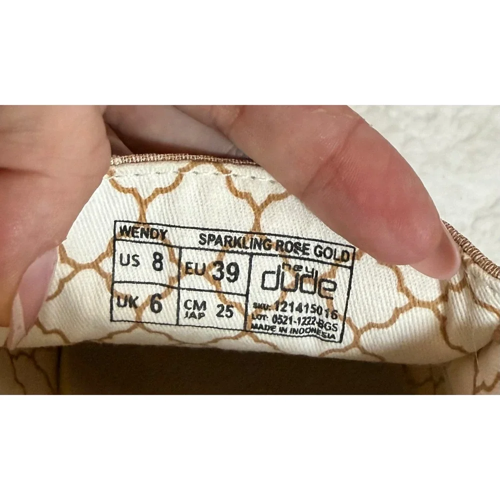 Hey Dude Wendy Sparkling Rose Gold Slip On Loafers Shoes Womens 8
